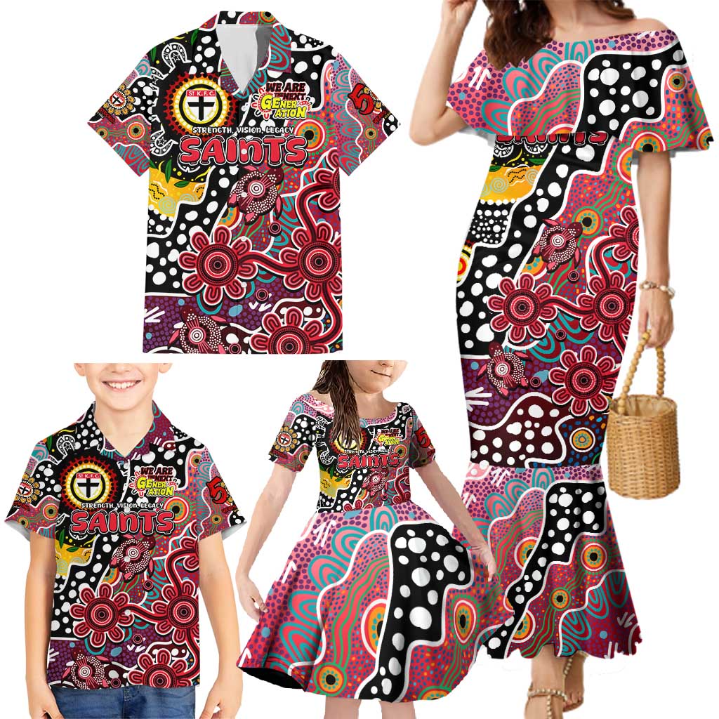 Personalised Saints AFL Celebrating 50 Years of Naidoc Family Matching Mermaid Dress and Hawaiian Shirt NAIDOC Week 2025 Aboriginal