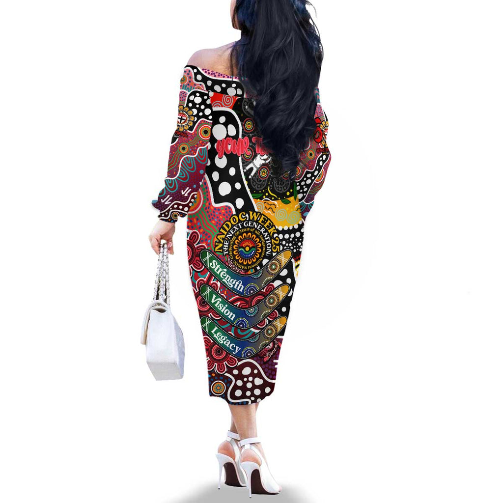 Personalised Saints AFL Celebrating 50 Years of Naidoc Family Matching Off The Shoulder Long Sleeve Dress and Hawaiian Shirt NAIDOC Week 2025 Aboriginal