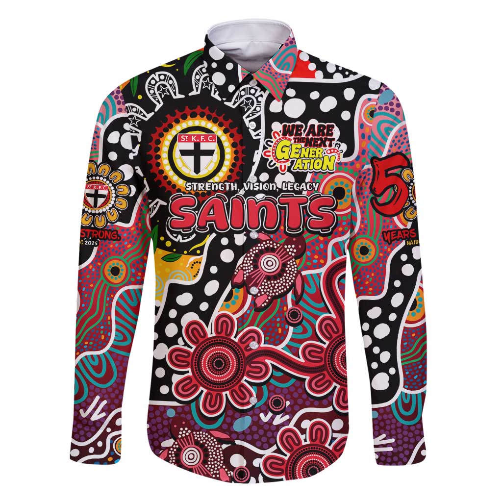 Personalised Saints AFL Celebrating 50 Years of Naidoc Family Matching Off Shoulder Maxi Dress and Hawaiian Shirt NAIDOC Week 2025 Aboriginal