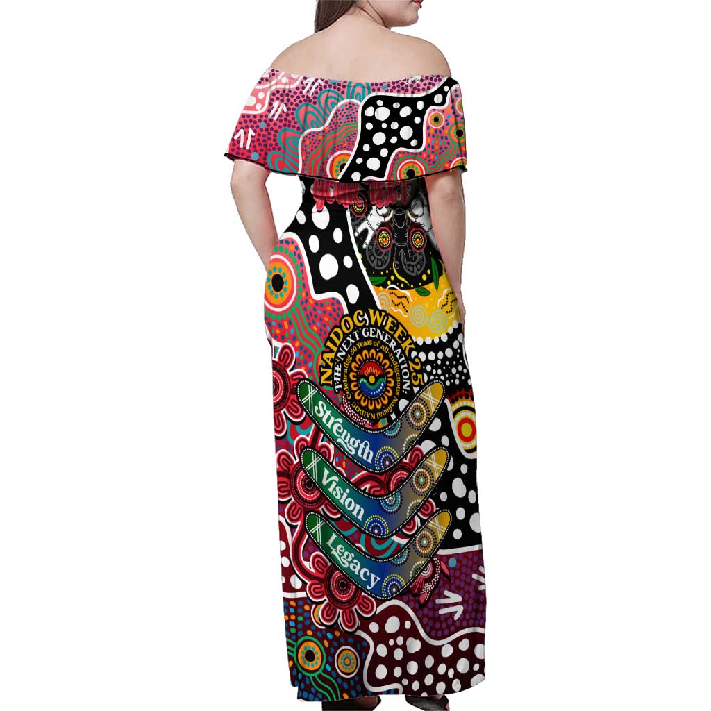 Personalised Saints AFL Celebrating 50 Years of Naidoc Family Matching Off Shoulder Maxi Dress and Hawaiian Shirt NAIDOC Week 2025 Aboriginal