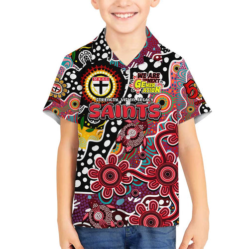 Personalised Saints AFL Celebrating 50 Years of Naidoc Family Matching Off Shoulder Maxi Dress and Hawaiian Shirt NAIDOC Week 2025 Aboriginal