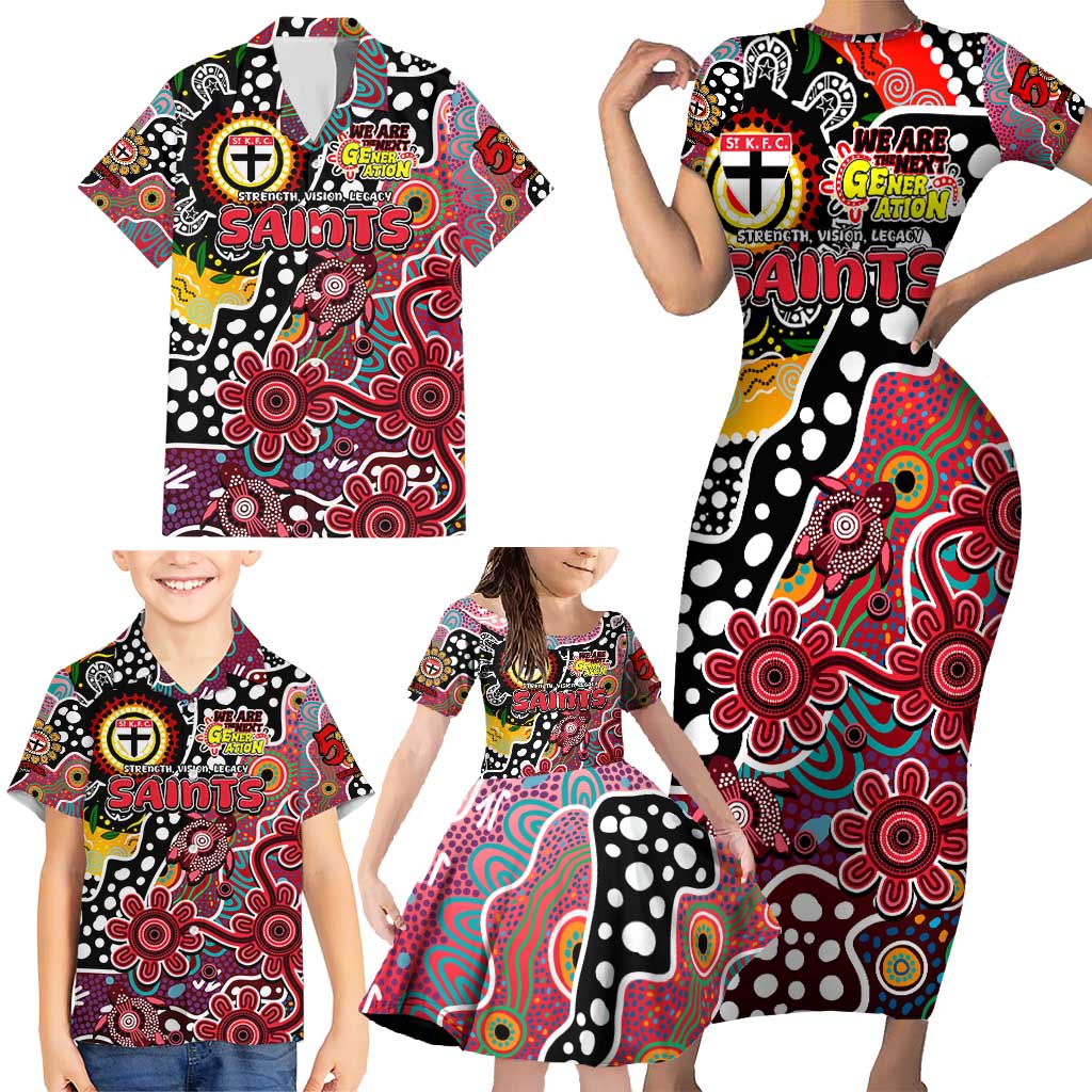 Personalised Saints AFL Celebrating 50 Years of Naidoc Family Matching Short Sleeve Bodycon Dress and Hawaiian Shirt NAIDOC Week 2025 Aboriginal