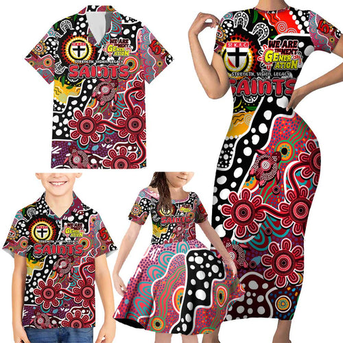 Personalised Saints AFL Celebrating 50 Years of Naidoc Family Matching Short Sleeve Bodycon Dress and Hawaiian Shirt NAIDOC Week 2025 Aboriginal