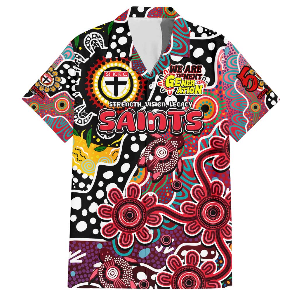 Personalised Saints AFL Celebrating 50 Years of Naidoc Family Matching Short Sleeve Bodycon Dress and Hawaiian Shirt NAIDOC Week 2025 Aboriginal