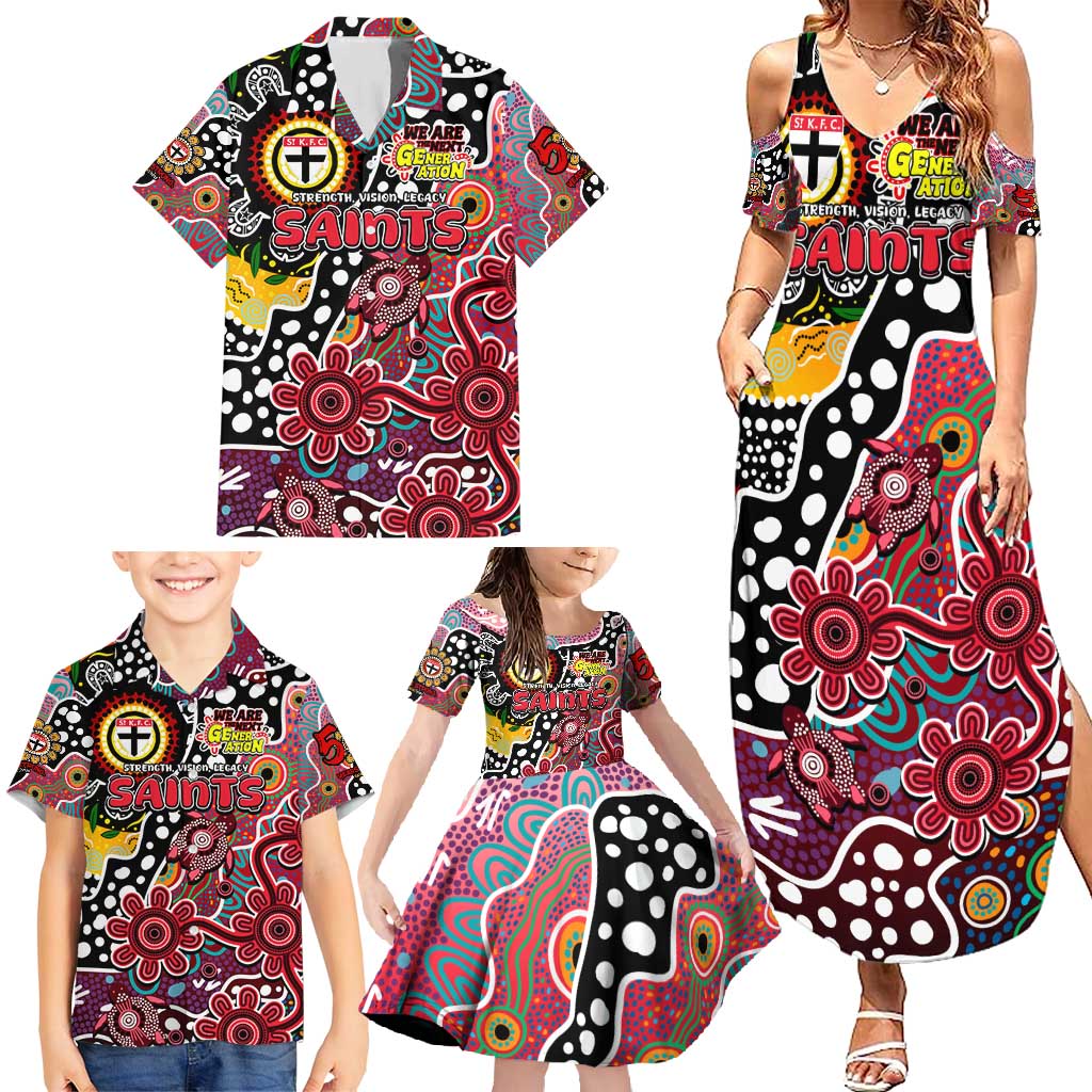 Personalised Saints AFL Celebrating 50 Years of Naidoc Family Matching Summer Maxi Dress and Hawaiian Shirt NAIDOC Week 2025 Aboriginal