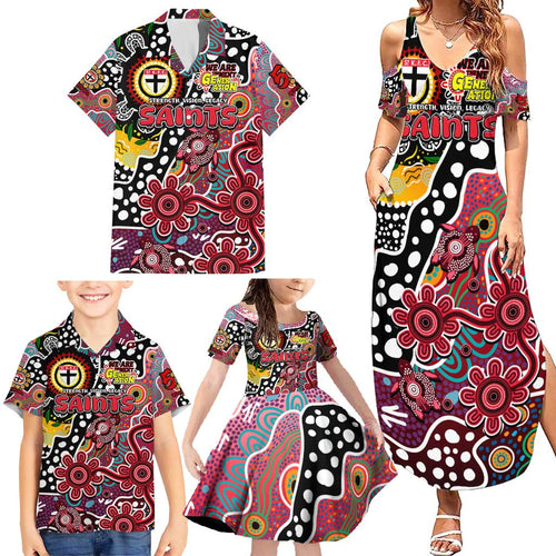 Personalised Saints AFL Celebrating 50 Years of Naidoc Family Matching Summer Maxi Dress and Hawaiian Shirt NAIDOC Week 2025 Aboriginal