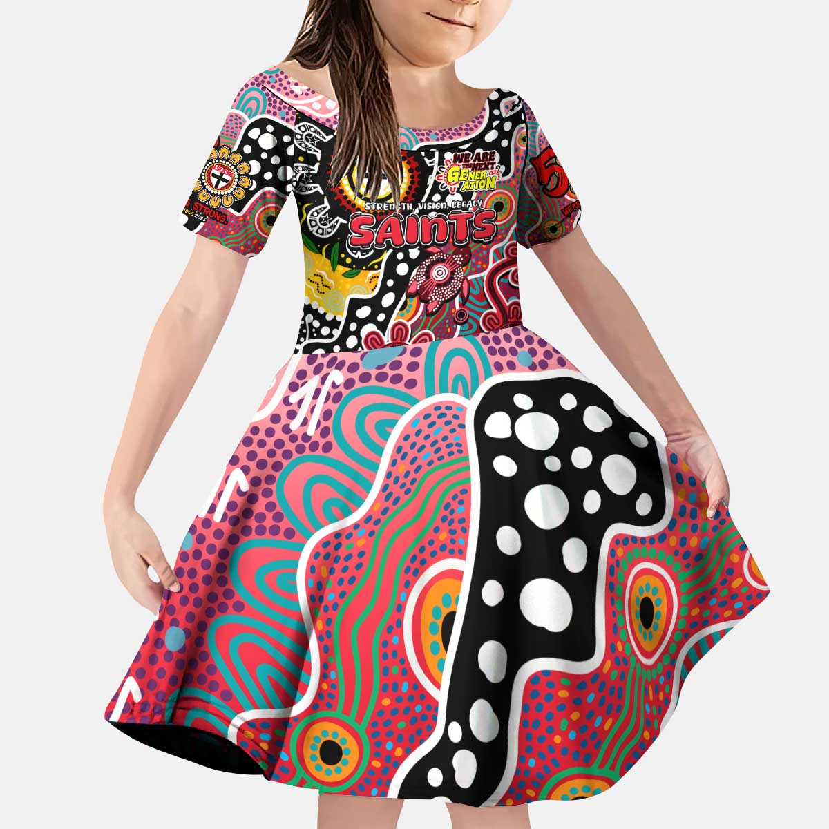 Personalised Saints AFL Celebrating 50 Years of Naidoc Kid Short Sleeve Dress NAIDOC Week 2025 Aboriginal