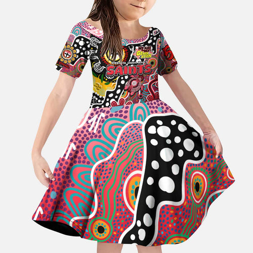 Personalised Saints AFL Celebrating 50 Years of Naidoc Kid Short Sleeve Dress NAIDOC Week 2025 Aboriginal