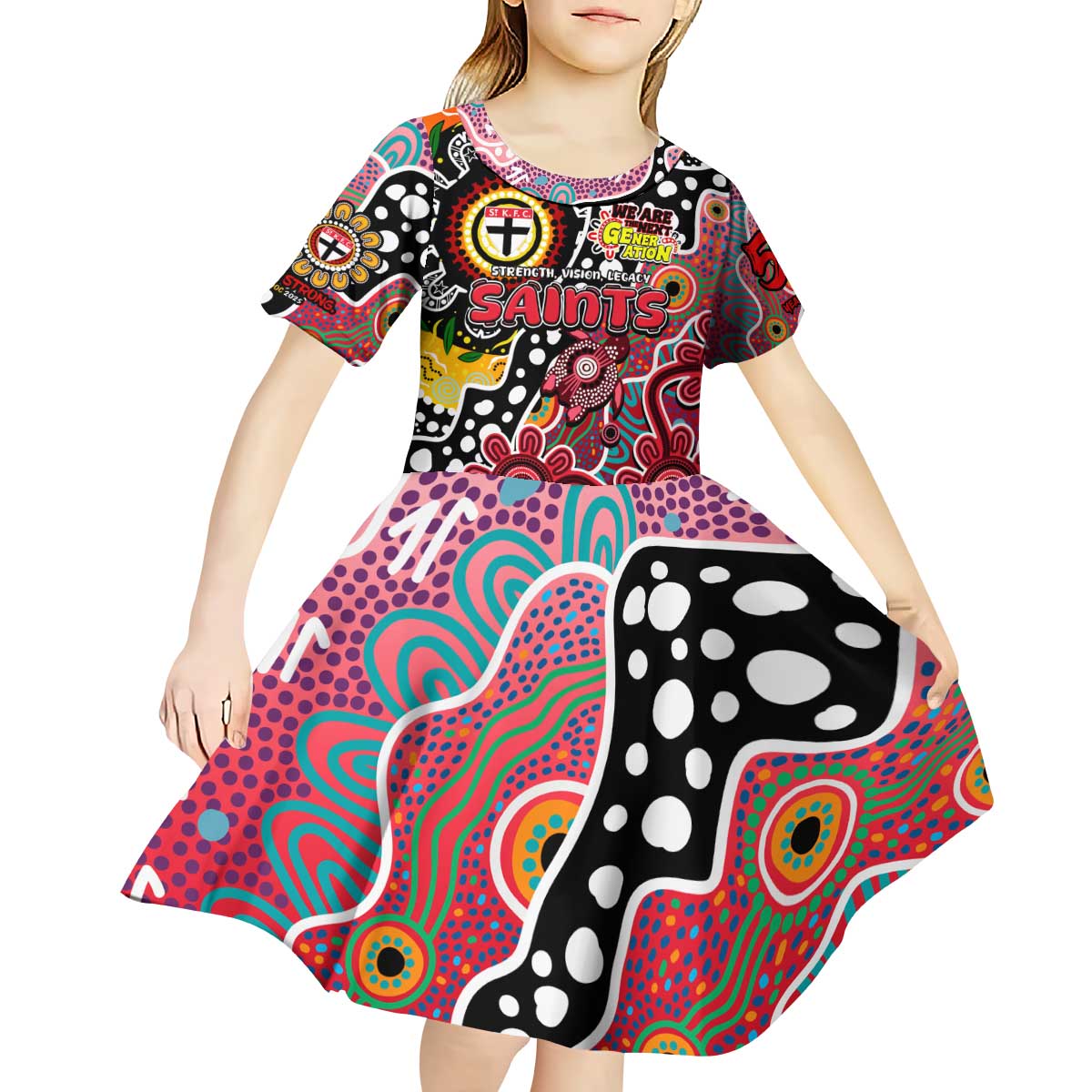 Personalised Saints AFL Celebrating 50 Years of Naidoc Kid Short Sleeve Dress NAIDOC Week 2025 Aboriginal