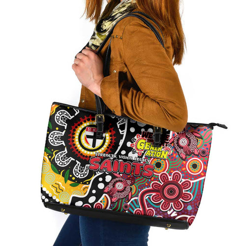 Saints AFL Celebrating 50 Years of Naidoc Leather Tote Bag NAIDOC Week 2025 Aboriginal