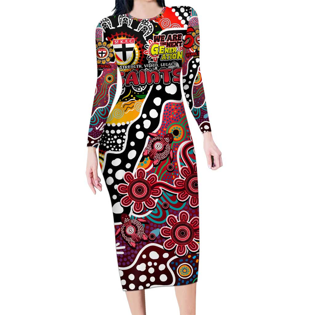 Personalised Saints AFL Celebrating 50 Years of Naidoc Long Sleeve Bodycon Dress NAIDOC Week 2025 Aboriginal
