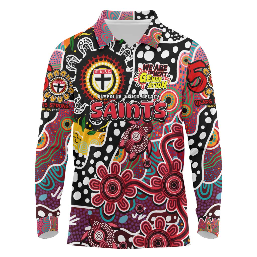 Personalised Saints AFL Celebrating 50 Years of Naidoc Long Sleeve Polo Shirt NAIDOC Week 2025 Aboriginal