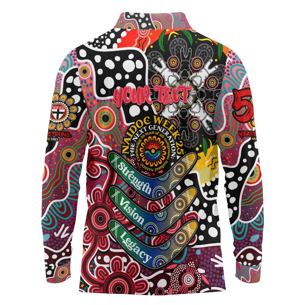 Personalised Saints AFL Celebrating 50 Years of Naidoc Long Sleeve Polo Shirt NAIDOC Week 2025 Aboriginal