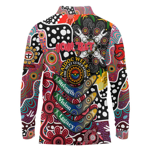 Personalised Saints AFL Celebrating 50 Years of Naidoc Long Sleeve Polo Shirt NAIDOC Week 2025 Aboriginal