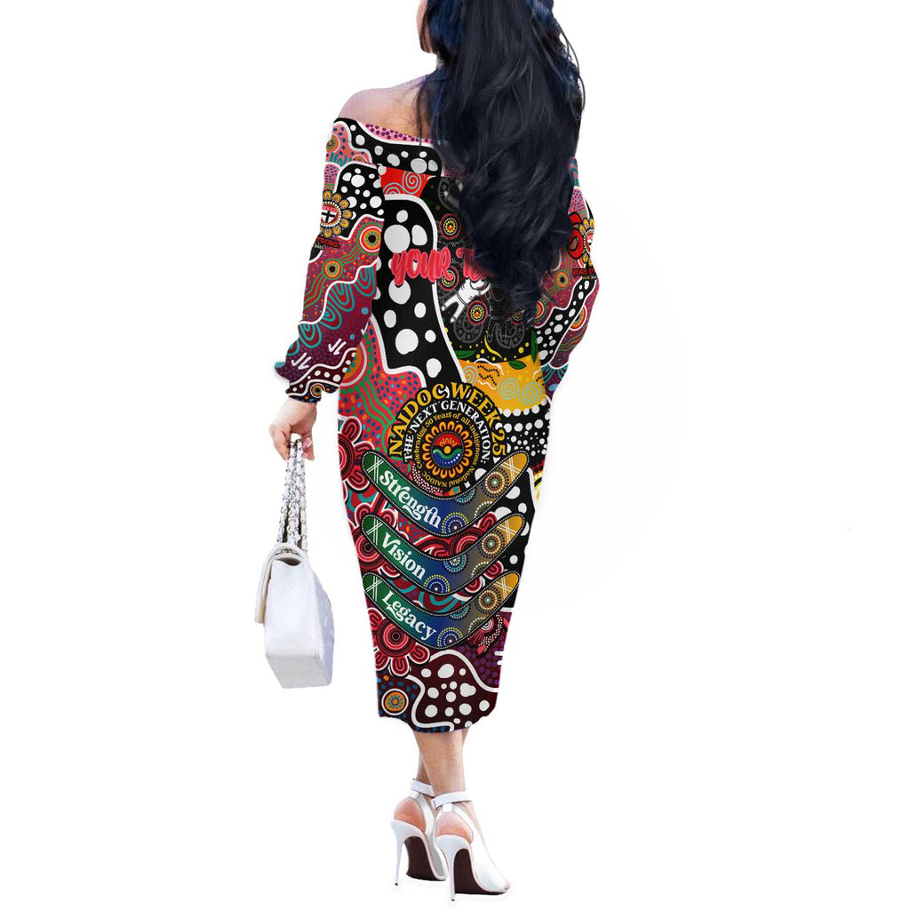 Personalised Saints AFL Celebrating 50 Years of Naidoc Off The Shoulder Long Sleeve Dress NAIDOC Week 2025 Aboriginal