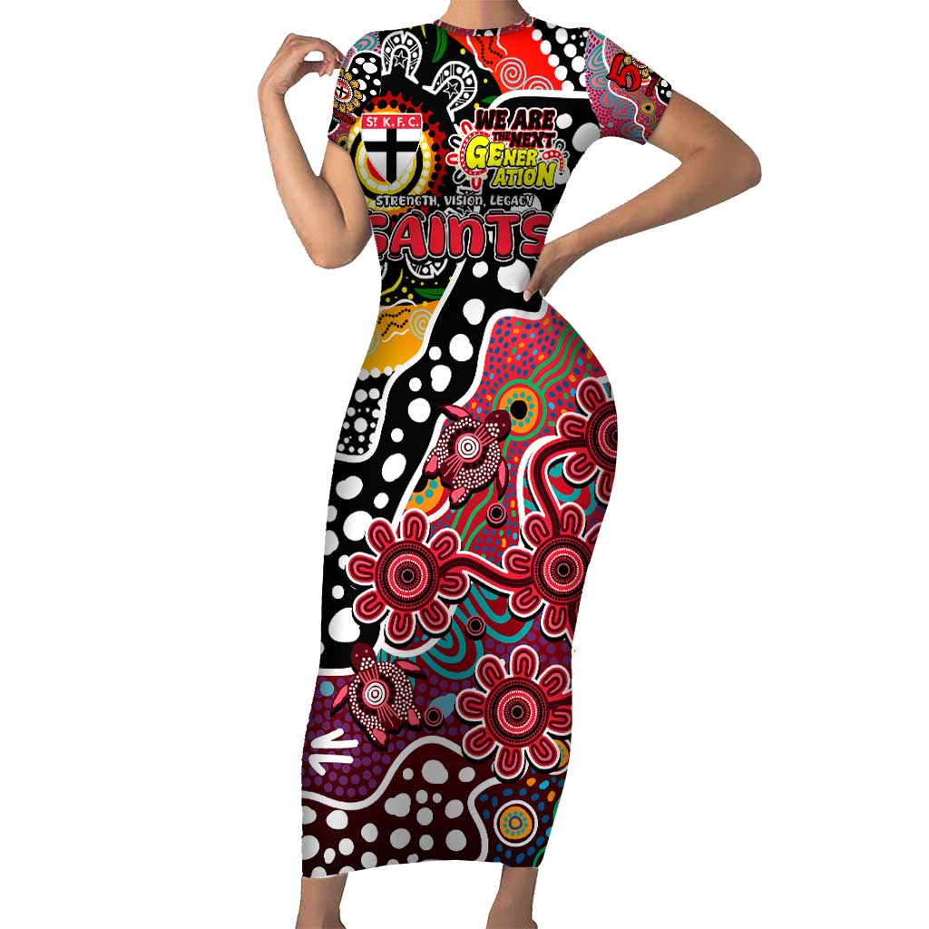 Personalised Saints AFL Celebrating 50 Years of Naidoc Short Sleeve Bodycon Dress NAIDOC Week 2025 Aboriginal
