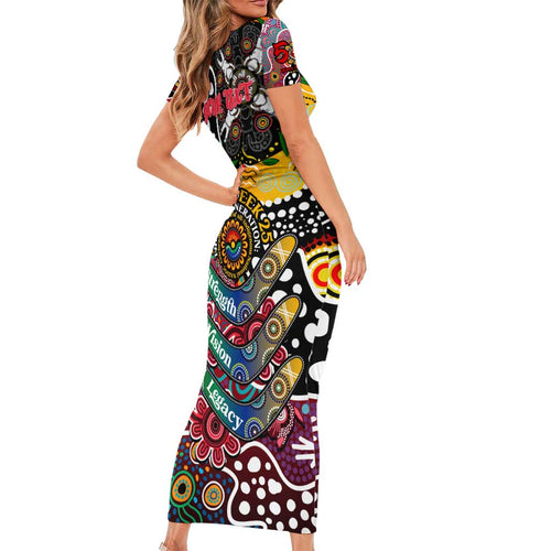 Personalised Saints AFL Celebrating 50 Years of Naidoc Short Sleeve Bodycon Dress NAIDOC Week 2025 Aboriginal