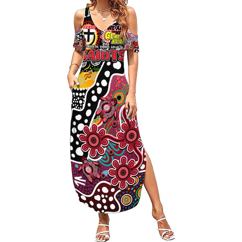 Personalised Saints AFL Celebrating 50 Years of Naidoc Summer Maxi Dress NAIDOC Week 2025 Aboriginal
