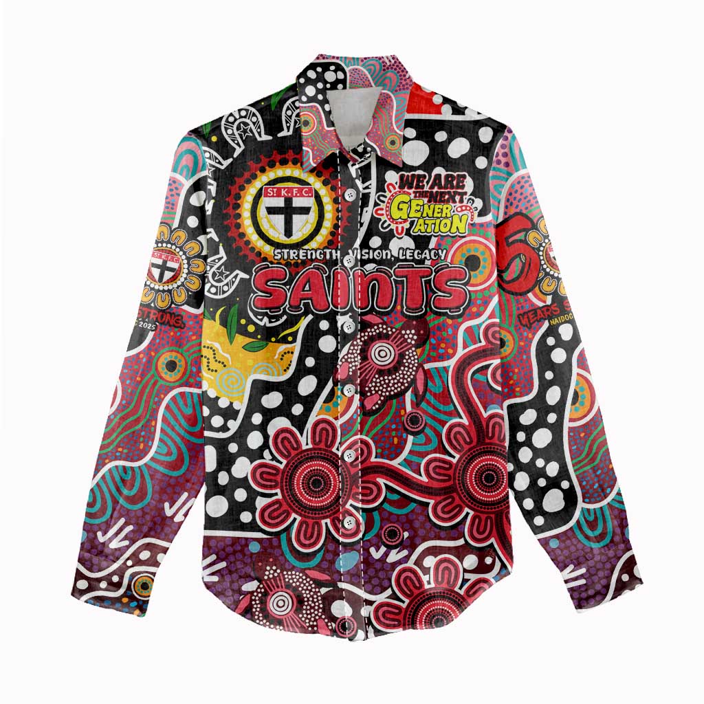 Personalised Saints AFL Celebrating 50 Years of Naidoc Women Casual Shirt NAIDOC Week 2025 Aboriginal