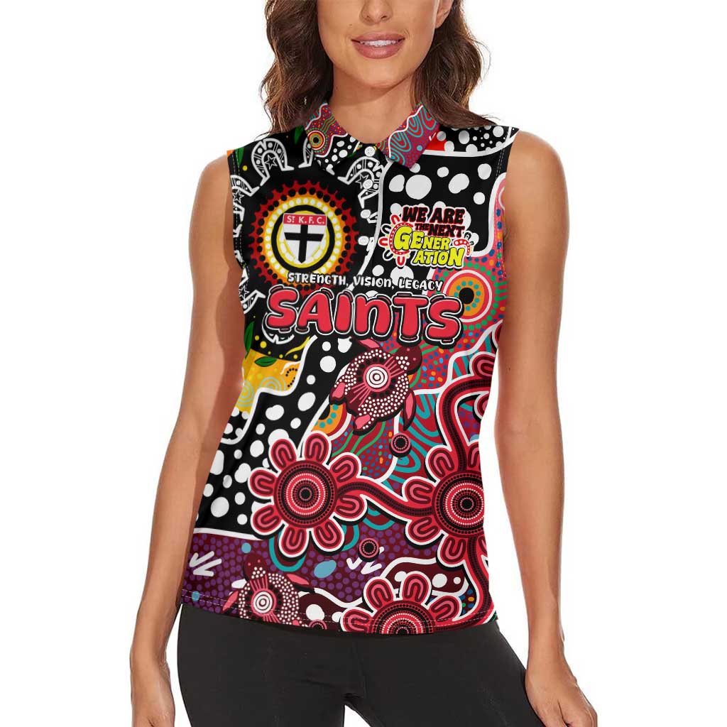 Personalised Saints AFL Celebrating 50 Years of Naidoc Women Sleeveless Polo Shirt NAIDOC Week 2025 Aboriginal