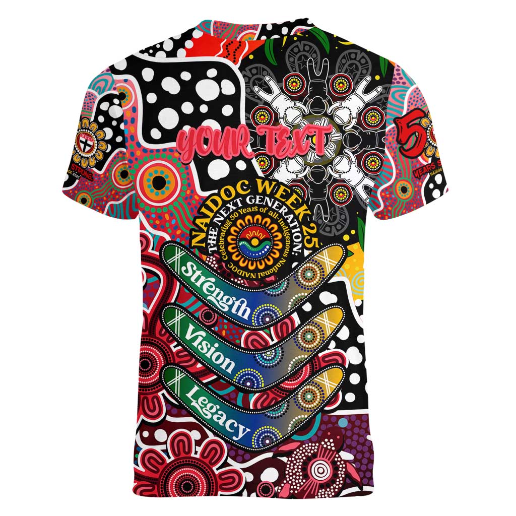 Personalised Saints AFL Celebrating 50 Years of Naidoc Women V-Neck T-Shirt NAIDOC Week 2025 Aboriginal
