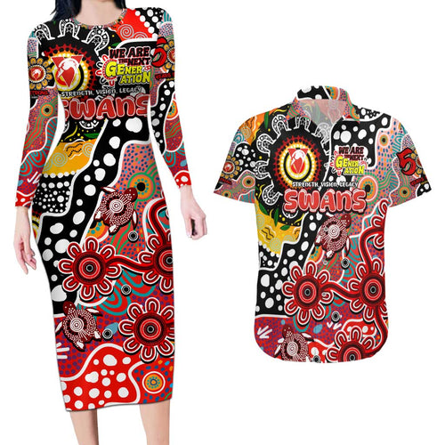 Personalised Swans AFL Celebrating 50 Years of Naidoc Couples Matching Long Sleeve Bodycon Dress and Hawaiian Shirt NAIDOC Week 2025 Aboriginal