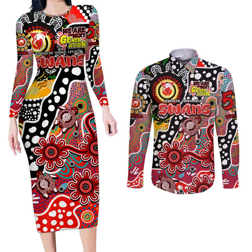 Personalised Swans AFL Celebrating 50 Years of Naidoc Couples Matching Long Sleeve Bodycon Dress and Long Sleeve Button Shirt NAIDOC Week 2025 Aboriginal