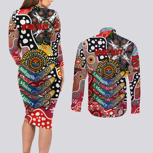 Personalised Swans AFL Celebrating 50 Years of Naidoc Couples Matching Long Sleeve Bodycon Dress and Long Sleeve Button Shirt NAIDOC Week 2025 Aboriginal