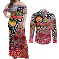 Personalised Swans AFL Celebrating 50 Years of Naidoc Couples Matching Off Shoulder Maxi Dress and Long Sleeve Button Shirt NAIDOC Week 2025 Aboriginal