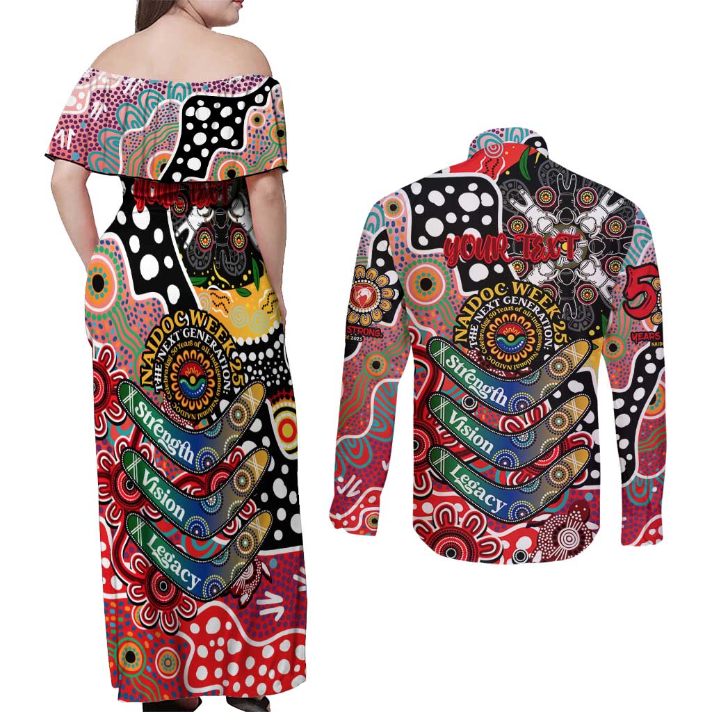 Personalised Swans AFL Celebrating 50 Years of Naidoc Couples Matching Off Shoulder Maxi Dress and Long Sleeve Button Shirt NAIDOC Week 2025 Aboriginal