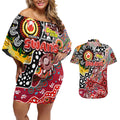 Personalised Swans AFL Celebrating 50 Years of Naidoc Couples Matching Off Shoulder Short Dress and Hawaiian Shirt NAIDOC Week 2025 Aboriginal