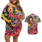 Personalised Swans AFL Celebrating 50 Years of Naidoc Couples Matching Off Shoulder Short Dress and Hawaiian Shirt NAIDOC Week 2025 Aboriginal