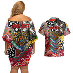 Personalised Swans AFL Celebrating 50 Years of Naidoc Couples Matching Off Shoulder Short Dress and Hawaiian Shirt NAIDOC Week 2025 Aboriginal
