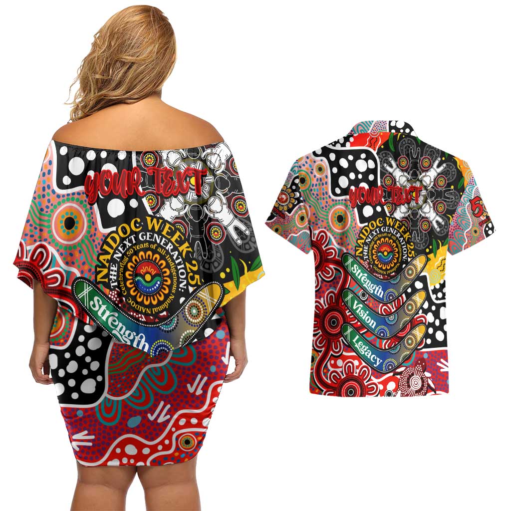 Personalised Swans AFL Celebrating 50 Years of Naidoc Couples Matching Off Shoulder Short Dress and Hawaiian Shirt NAIDOC Week 2025 Aboriginal