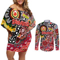 Personalised Swans AFL Celebrating 50 Years of Naidoc Couples Matching Off Shoulder Short Dress and Long Sleeve Button Shirt NAIDOC Week 2025 Aboriginal