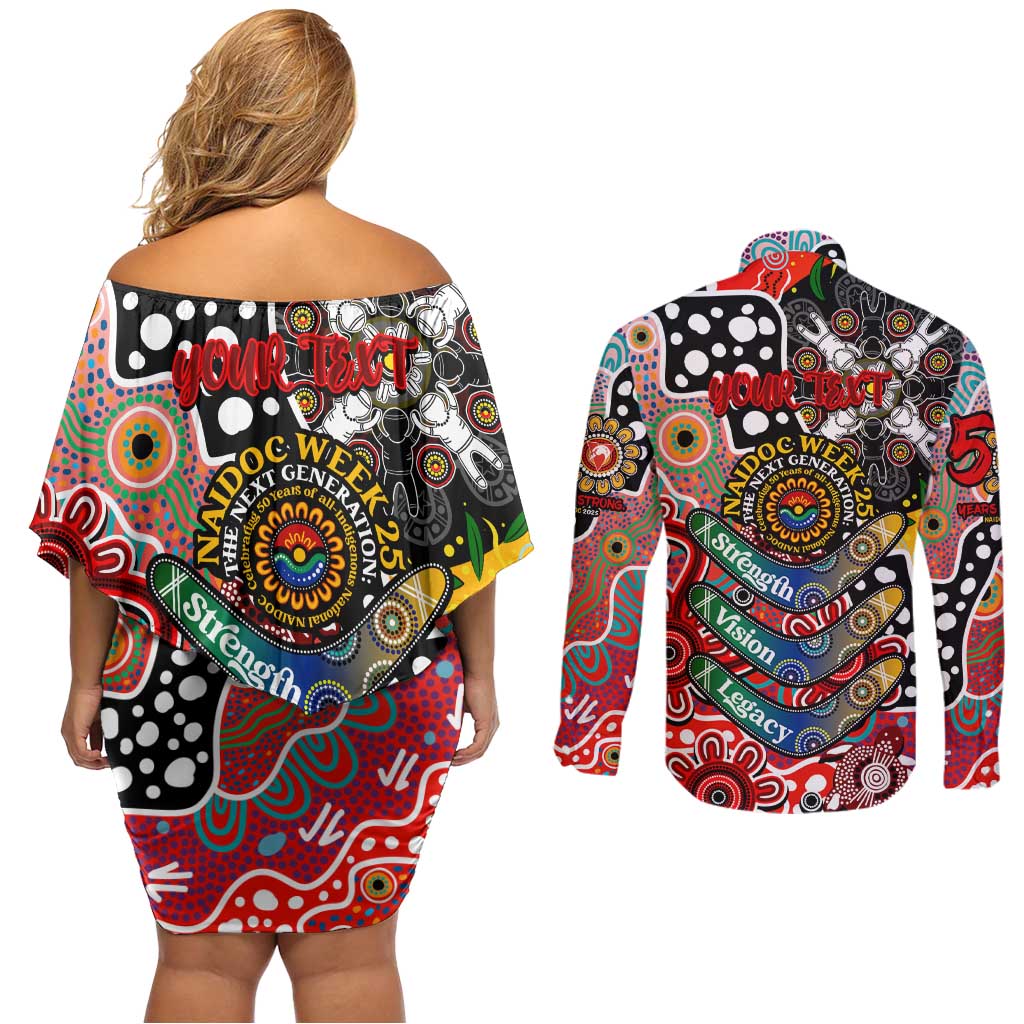 Personalised Swans AFL Celebrating 50 Years of Naidoc Couples Matching Off Shoulder Short Dress and Long Sleeve Button Shirt NAIDOC Week 2025 Aboriginal