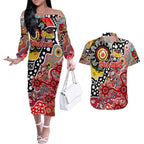 Personalised Swans AFL Celebrating 50 Years of Naidoc Couples Matching Off The Shoulder Long Sleeve Dress and Hawaiian Shirt NAIDOC Week 2025 Aboriginal