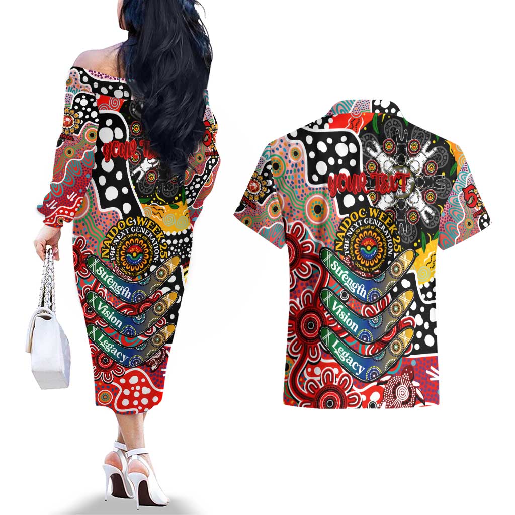 Personalised Swans AFL Celebrating 50 Years of Naidoc Couples Matching Off The Shoulder Long Sleeve Dress and Hawaiian Shirt NAIDOC Week 2025 Aboriginal