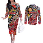 Personalised Swans AFL Celebrating 50 Years of Naidoc Couples Matching Off The Shoulder Long Sleeve Dress and Long Sleeve Button Shirt NAIDOC Week 2025 Aboriginal