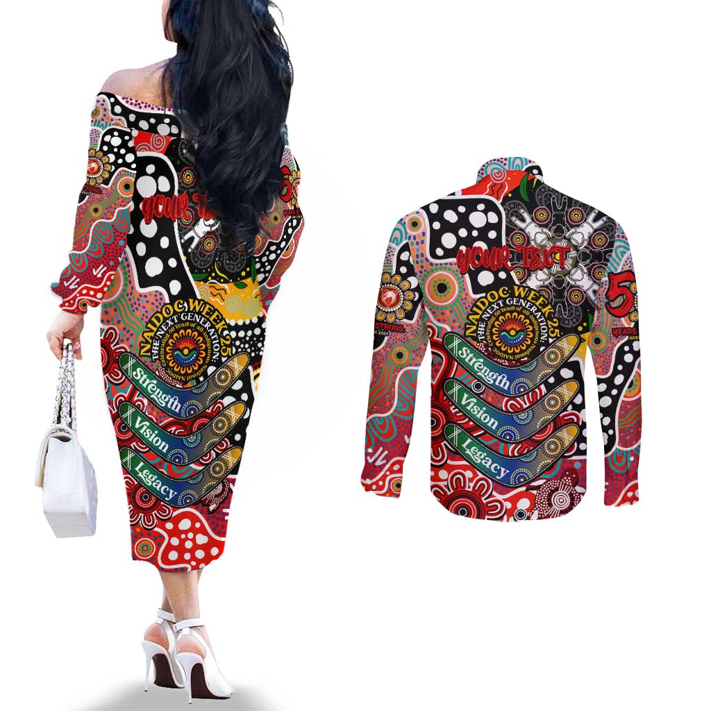 Personalised Swans AFL Celebrating 50 Years of Naidoc Couples Matching Off The Shoulder Long Sleeve Dress and Long Sleeve Button Shirt NAIDOC Week 2025 Aboriginal