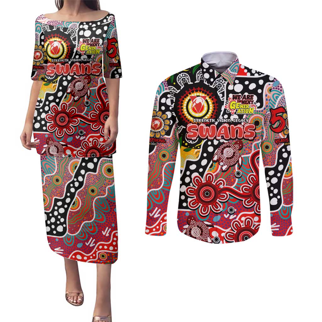 Personalised Swans AFL Celebrating 50 Years of Naidoc Couples Matching Puletasi and Long Sleeve Button Shirt NAIDOC Week 2025 Aboriginal