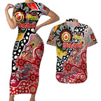 Personalised Swans AFL Celebrating 50 Years of Naidoc Couples Matching Short Sleeve Bodycon Dress and Hawaiian Shirt NAIDOC Week 2025 Aboriginal