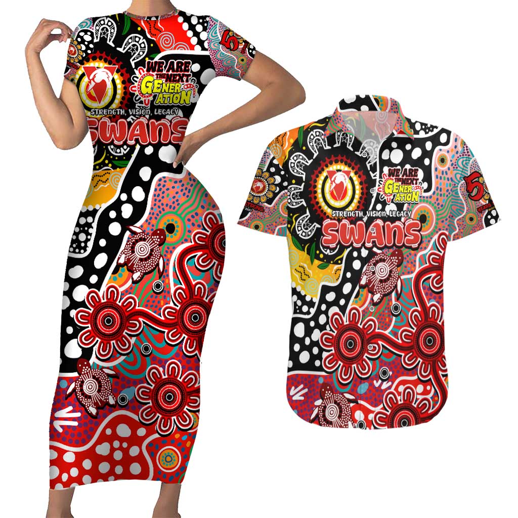 Personalised Swans AFL Celebrating 50 Years of Naidoc Couples Matching Short Sleeve Bodycon Dress and Hawaiian Shirt NAIDOC Week 2025 Aboriginal