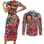 Personalised Swans AFL Celebrating 50 Years of Naidoc Couples Matching Short Sleeve Bodycon Dress and Long Sleeve Button Shirt NAIDOC Week 2025 Aboriginal