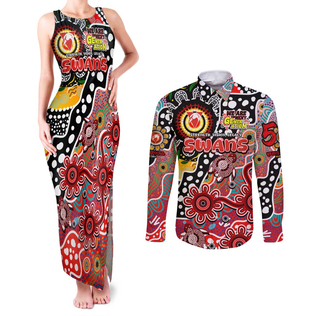 Personalised Swans AFL Celebrating 50 Years of Naidoc Couples Matching Tank Maxi Dress and Long Sleeve Button Shirt NAIDOC Week 2025 Aboriginal