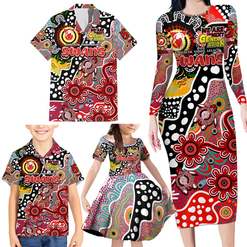 Personalised Swans AFL Celebrating 50 Years of Naidoc Family Matching Long Sleeve Bodycon Dress and Hawaiian Shirt NAIDOC Week 2025 Aboriginal