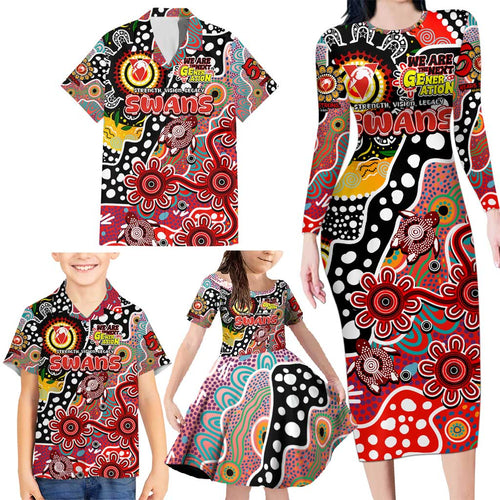 Personalised Swans AFL Celebrating 50 Years of Naidoc Family Matching Long Sleeve Bodycon Dress and Hawaiian Shirt NAIDOC Week 2025 Aboriginal