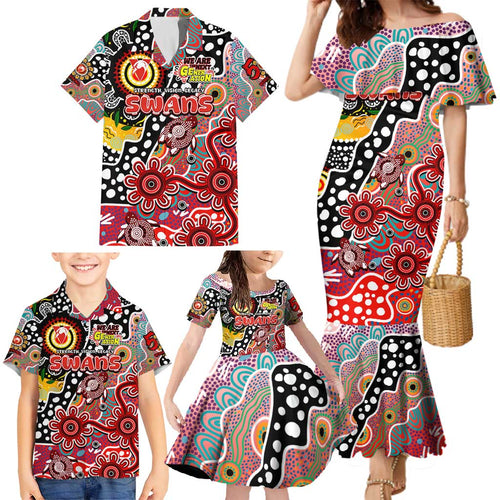 Personalised Swans AFL Celebrating 50 Years of Naidoc Family Matching Mermaid Dress and Hawaiian Shirt NAIDOC Week 2025 Aboriginal
