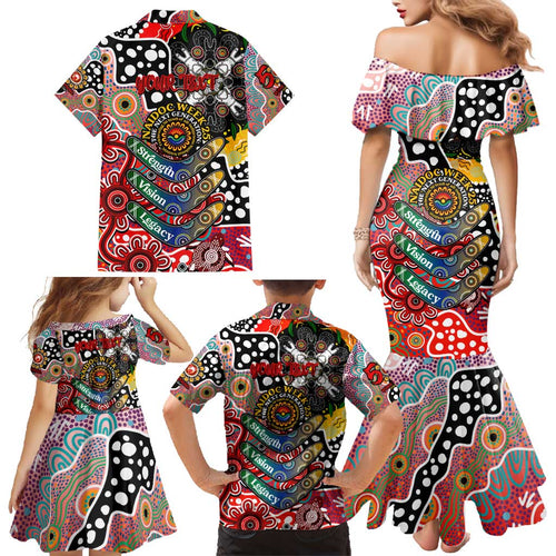 Personalised Swans AFL Celebrating 50 Years of Naidoc Family Matching Mermaid Dress and Hawaiian Shirt NAIDOC Week 2025 Aboriginal