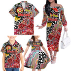 Personalised Swans AFL Celebrating 50 Years of Naidoc Family Matching Off The Shoulder Long Sleeve Dress and Hawaiian Shirt NAIDOC Week 2025 Aboriginal